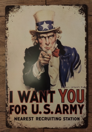 Metalen bierbord met tekst: I want you for the US army